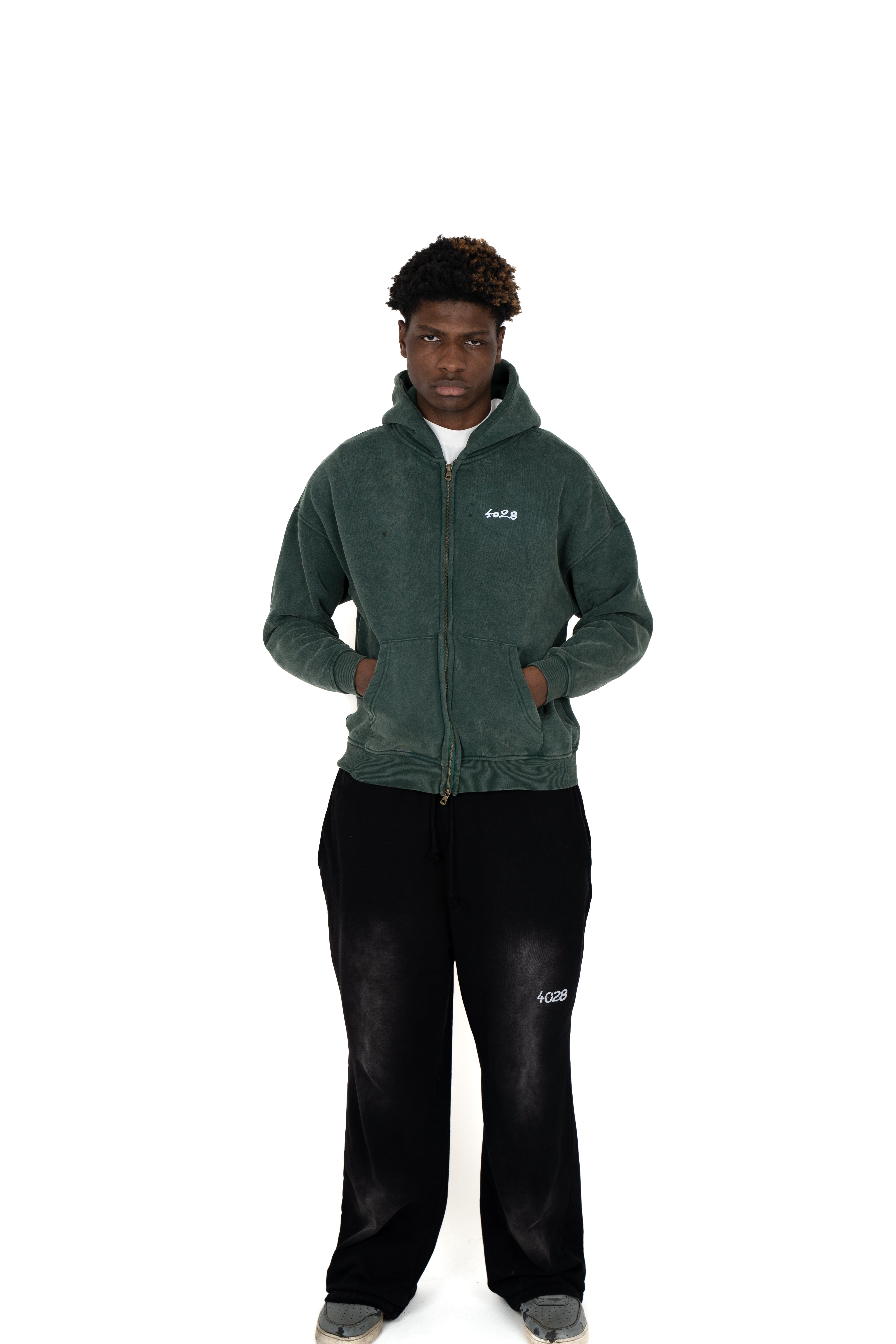 'FROM ANOTHER POINT OF VIEW' ZIP HOODIE GREEN AND BLACK